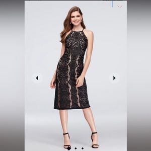 Linear Lace Halter Cocktail Dress With Open Back